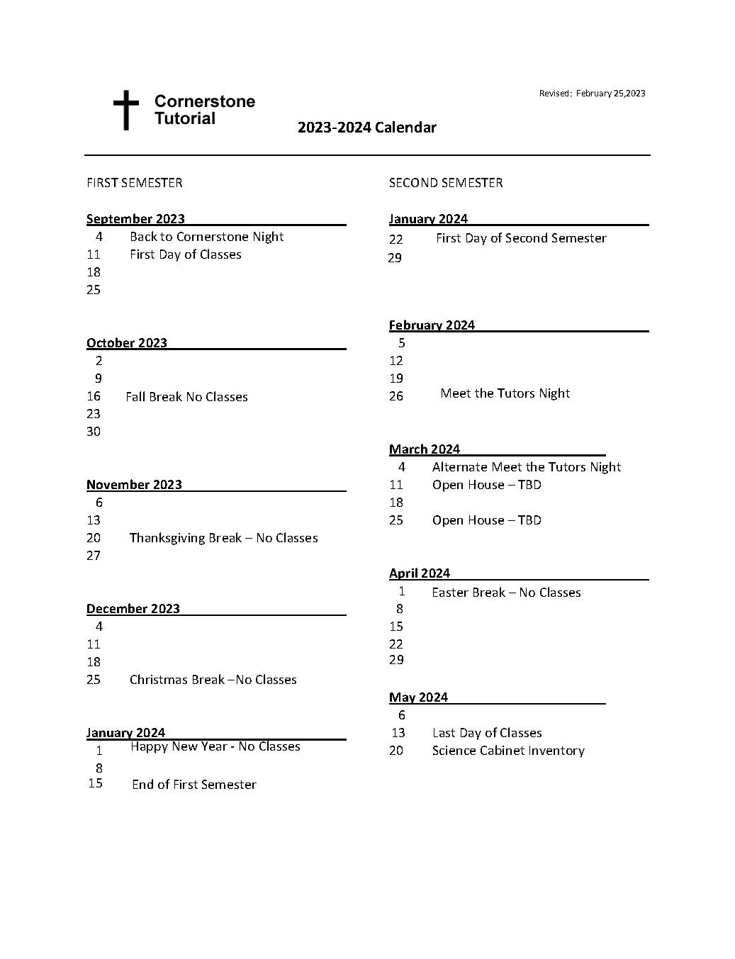 Calendar, Handbook, & Class Schedule Cornerstone Tutorial